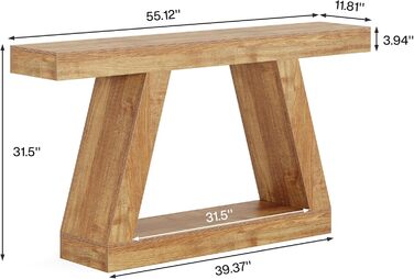 Консольний столик Tribesigns 140x30x80 см з місцем для зберігання, для прихожої, вітальні, з натурального дерева (натуральний коричневий)