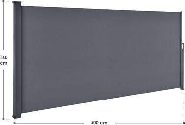 Сонцезахисна бокова маркіза Juskys Dubai 200x300 см, висувна, непрозора, для балкона та тераси, з настінним кріпленням, сірий колір (500x160 см, темно-сіра)