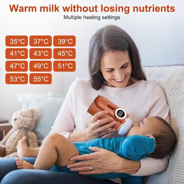 Підігрівач молока для дитячих пляшечок з LED-дисплеєм 8000mAh, USB-C зарядка, 6 температурних режимів, синій (Teddy brown)