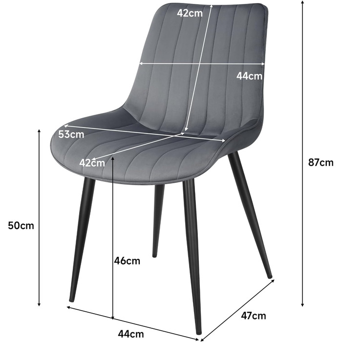 Набір обідніх стільців JIJIAN, оксамитове сидіння, металеві ніжки, 6 шт. , темно-сірий