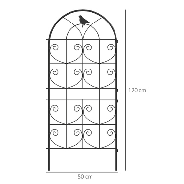 Набір з 2 шт. металевих опор для ліан, нержавіюча сталь, 50x120 см, чорний колір. Опора для рослин з декоративним дизайном пташки.