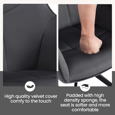 Крісла для їдальні WOLTU, набір 2 шт., поворотні, для кухні, вітальні, їдальні, м'які з підлокітниками, з металевим каркасом, матеріал: жаккард та оксамит, колір: темно-сірий