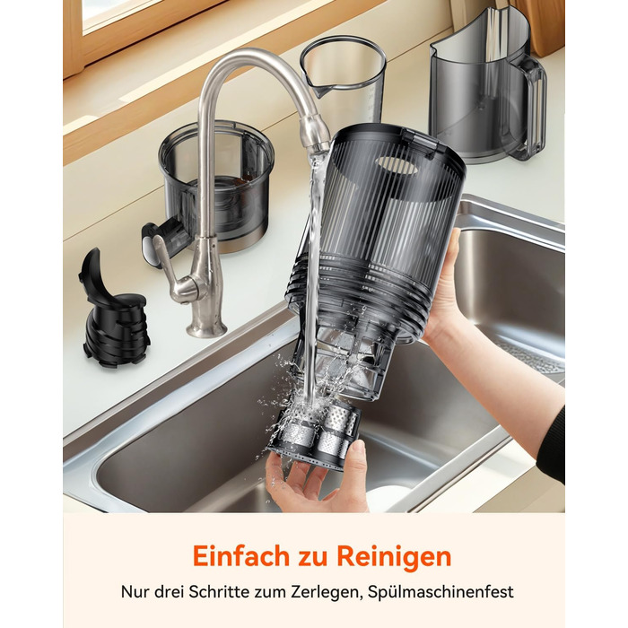 Шовковий відцентровий соковичавник - переможець тесту, для цілих овочів та фруктів, 130 мм завантажувальний отвір, 1.8л, BPA-free, 250W, функція зворотного ходу, легке очищення, нержавіюча сталь, чорний