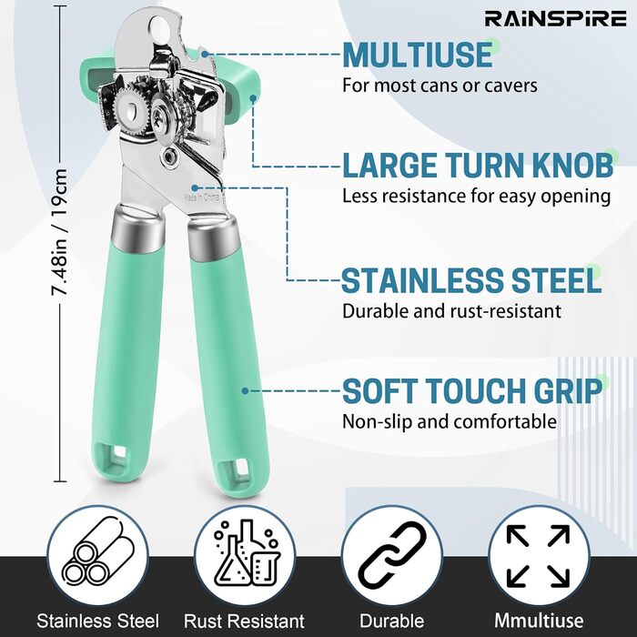 Відкривач консерв Rainspire: ручний, міцний, з гладким краєм, з відкривачем для пляшок, рожевий (м'ятно-зелений)
