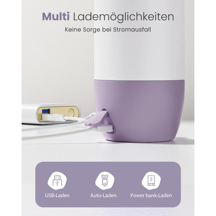 Підігрівач для пляшечок GROWNSY: портативний, для подорожей, 10000mAh, 600мл, точний контроль температури, рожевий/фіолетовий