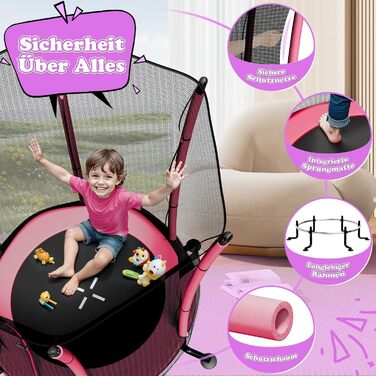 Батут дитячий JUMMICO з захисною сіткою Ø145 см, до 50 кг, рожевий - для дому та вулиці, від 3 років
