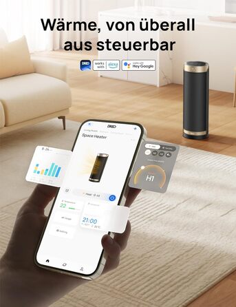 Електричний обігрівач Dreo Solaris Slim H3 з PTC-керамічним нагрівом, Wi-Fi, 3 режими, 3 швидкості, 12-годинний таймер, пульт дистанційного керування, захист від перегріву та перекидання