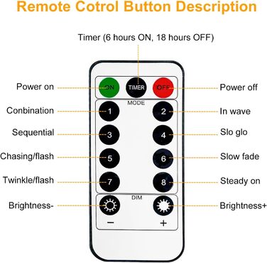 Льотова гірлянда на батарейках, 5 метрів, 50 LED, з таймером та пультом, 8 режимів, вологостійка, тепле біле світло, для декору, 6 шт.