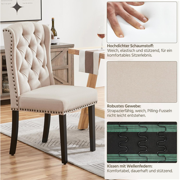 Набір з 4 кухонних стільців Yaheetech з м'яким сидінням та спинкою, бежевий (до 140 кг)