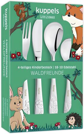 Дитячий набір столових приборів Kinderbesteck з гравіюванням імені, від 3 років, персоналізований, подарунок на хрещення, день народження, дитячий посуд, ферма (Друзі лісу)