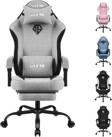Ігровий крісло Stoff для дорослих, PC-крісло з підніжкою, ергономічний ігровий стілець, регульована спинка та висота, поворотний крісло з підтримкою попереку, до 150 кг, сірий