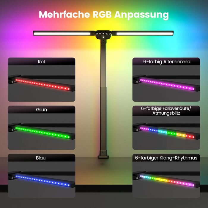 Настільна світлодіодна лампа SIBRILLE RGB, 22 Вт, з можливістю затемнення, 80 см, пульт дистанційного керування, захист очей, 5 колірних температур