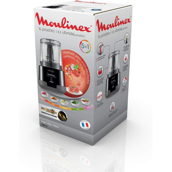 Подрібнювач Moulinex La Moulinette Ultimate, електричний, 1000 Вт, 350г/550мл, 5 функцій, чорний (DP810810)
