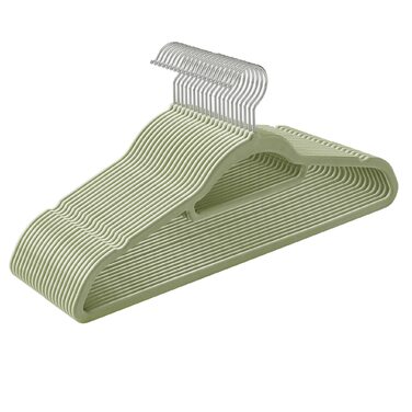 Плечики SONGMICS для одягу, велюрові, 20 шт., антиковзаючі, для краваток, 360° обертання, 0,6 см, економія місця, 43,5 см, для пальто, штанів, срібно-світло-зелені