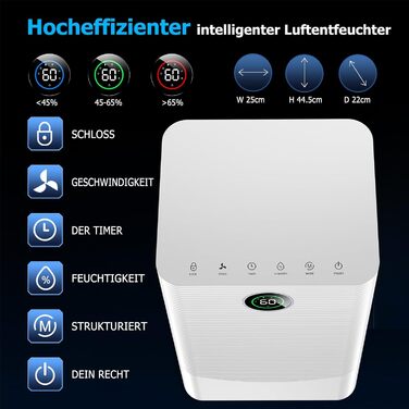 Зволожувач повітря 12л/день з датчиком вологості та LED дисплеєм, таймером, 3 режими, для спальні, офісу, підвалу, безперервна подача, білий