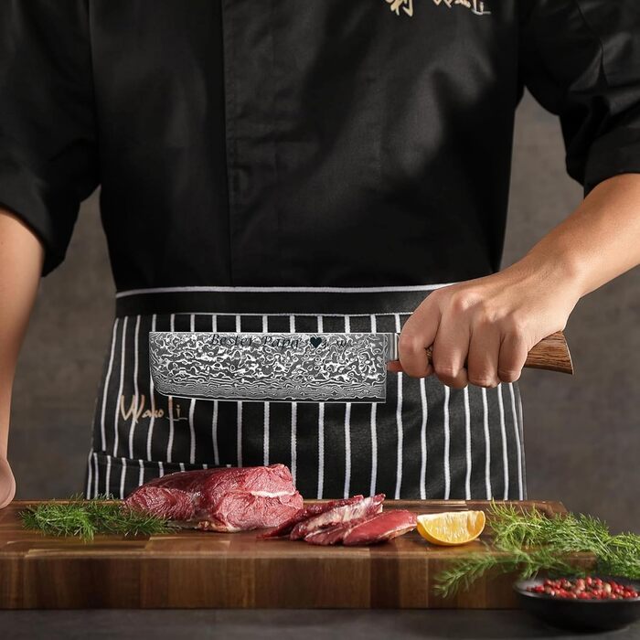 Японський ніж Wakoli EDIB Pro Nakiri з дамаської сталі (серцевина VG10) 18 см – гострий, точний та ергономічний – ніж з пакавуд ручкою в подарунковій коробці – для овочів та зелені (з гравіюванням)