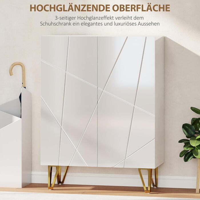 Шафа для взуття HOMCOM з 2 дверцятами, 3 регульовані полиці, на 15-20 пар взуття, 72 x 31,5 x 95 см, білий