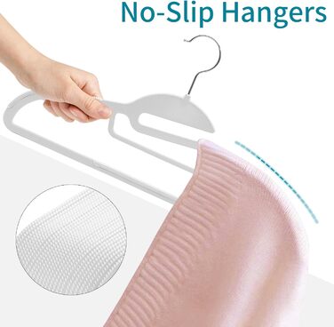 Плечики для одягу з пластику, набір 20 шт. з неслизьким покриттям, для краваток, обертаються на 360°, APY04G (білий + срібло)