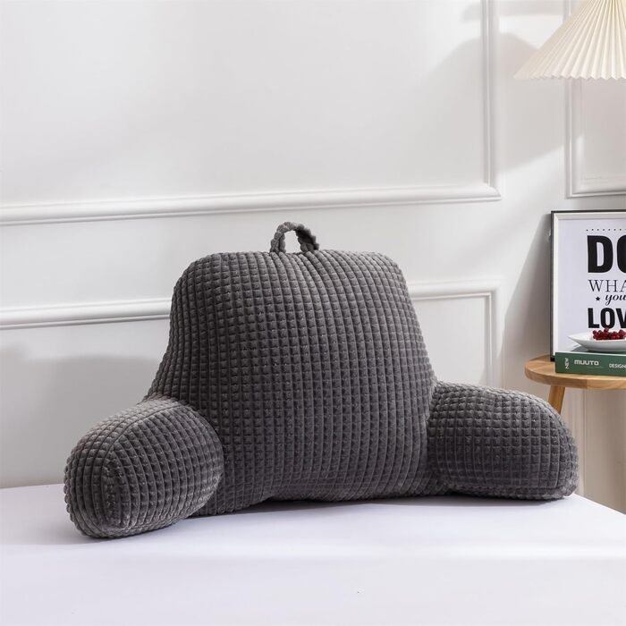 Крісло-мішок для читання Holawakaka для дорослих з підлокітниками та спинкою, велике сіре, для відпочинку та роботи за ноутбуком