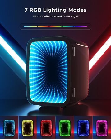 Міні-холодильник BEICHEN 4Л з RGB-підсвіткою, функція охолодження та підігріву 2в1, для напоїв, косметики та геймінгу, AC 220V/DC 12V (Чорний)