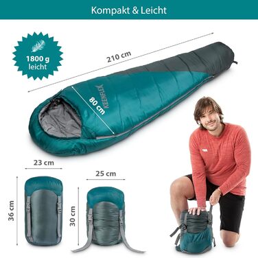 Спальний мішок KeenFlex 3-4 сезони, +7.2°C до -23.4°C, 1500/2150 г, для кемпінгу, літній та зимовий, машинне прання