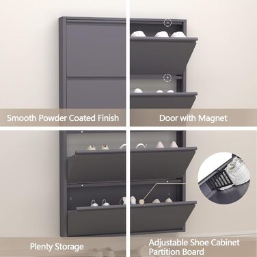 Чорний настінний органайзер для взуття GREATMEET з 4 висувними ящиками, вузький, для передпокою
