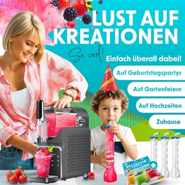 Машина для приготування сляш KESSER® - сляш-мейкер 2л - для сляш, коктейлів, фраппе, молочних коктейлів та замороженого соку - 25 хв та 6 програм - 3 стаканчика та книга рецептів в комплекті, антрацит