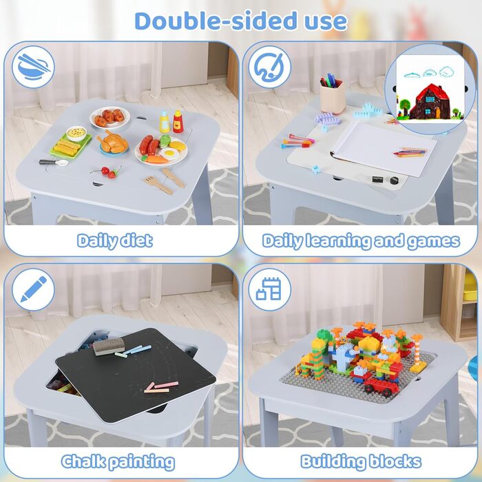 Дитячий стіл MAMIZO з 2 стільцями: комплект меблів для дитячої кімнати, стіл-мольберт, дитячий столик зі стільцями, блакитний