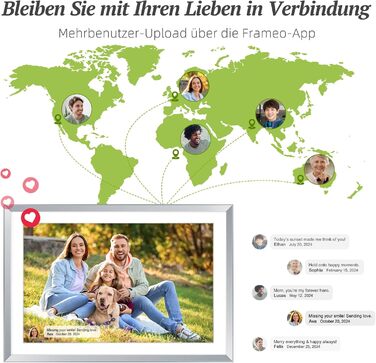 Цифровий рамка для фотографій з дерева, Wi-Fi, 32GB, 10.1 дюйма, IPS сенсорний екран, Frameo APP, подарунок, дуб (срібло)