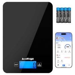 Кухонні ваги ACCUWEIGHT з Bluetooth та підрахунком калорій (4 батарейки) – цифрова вага для їжі до 5 кг з LCD дисплеєм, підходить для приготування їжі та схуднення CK780