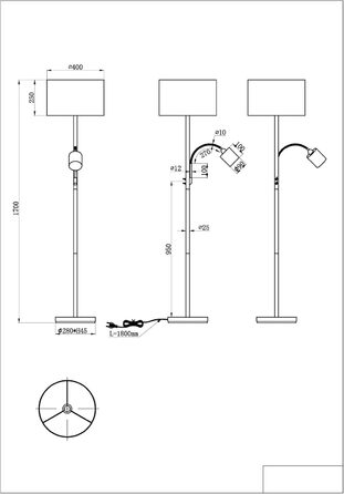 Торшер Lightling, матовий нікель, тканинний абажур, без E27/E14, ø 35см, H 170см, антрацит