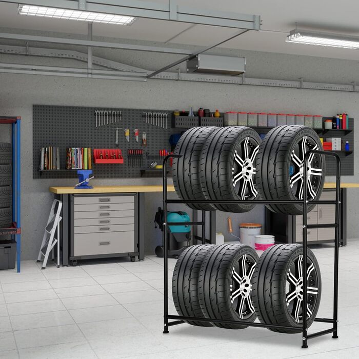 Стійка для шин на 8 шин, 107x46x117 см, для гаража. Місткість 180 кг, з захисною оболонкою. Регулювання висоти.