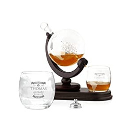 Графин для віскі Maverton з гравіюванням-Глобус з кораблем, 850 мл-Набір з 2 склянок для віскі-Графин для віскі-подарунок на день народження