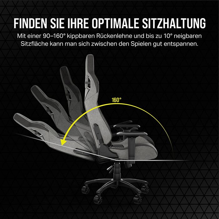 Ігрове крісло Corsair T3 RUSH Fabric (2023) – комфорт та стиль, натхненний автоспортом, тканинне покриття, підголовник та поперекова підтримка з пам'яті форми, антрацит
