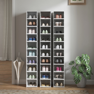10-ярусна полиця для взуття, шафа для взуття, складана, з вентильованою задньою стінкою, пластик, біла