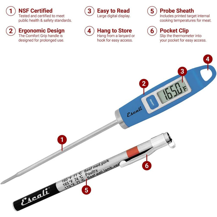 Кухонний термометр Escali DH1-U - термометр для гурманів - термометр для м'яса - термометр для барбекю - сертифікований NSF