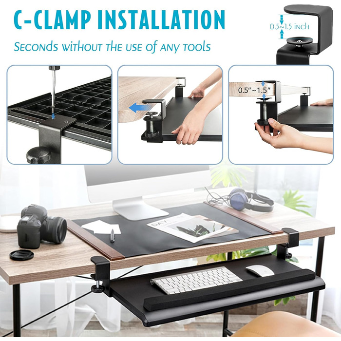 Підставка для клавіатури та миші під стіл EHO з підставкою для зап'ястя, велика, 69.8 x 31.8 см