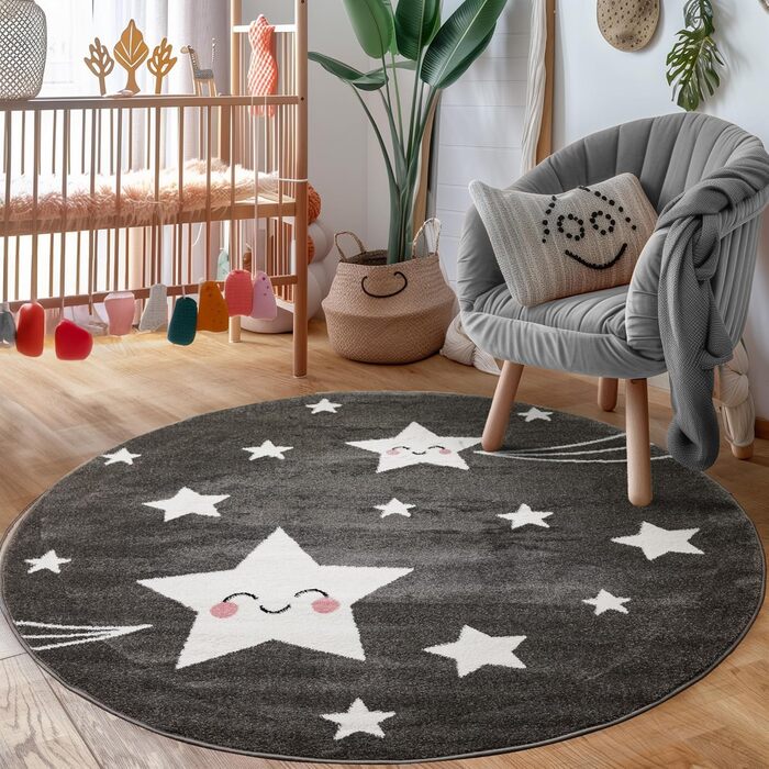 Дитячий килимок Star Design Grey 160 см Круглий - легкий у догляді, м'який, можна прати для дитячої кімнати