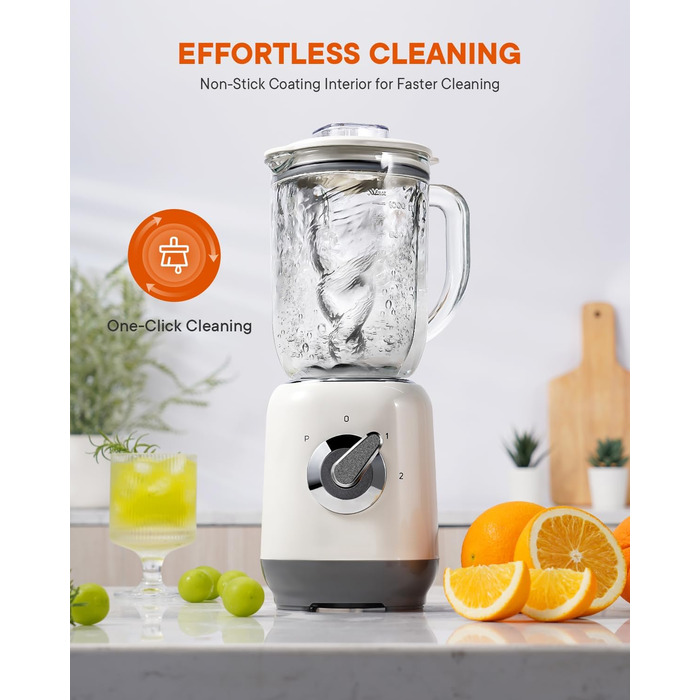 Шардор Стаціонарний міксер, блендер для смузі з 6 лезами з нержавіючої сталі, 2 швидкості та функція P-Turbo, 700 Вт, 1,25 л скляний глечик
