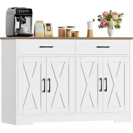 Sideboard HOCSOK 120 см: кухонний буфет з полицями, 2 шухляди, 4 дверцята, чорний та коричневий колір