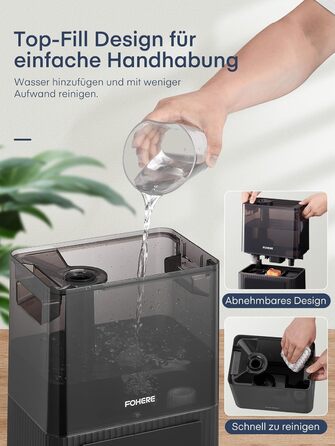 Зволожувач повітря FOHERE для спальні, 6 л, тихий, з теплим/холодним туманом, 60 годин роботи, дифузор для ефірних олій, режим сну, таймер 12 годин, нічник для дому, дитячої кімнати, рослин, немовлят та дітей