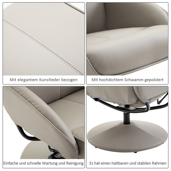 Крісло для телевізора HOMCOM Recliner 360° поворотне з підставкою для ніг сірого кольору, L78 × W71 × H101 см, зручне крісло для вітальні
