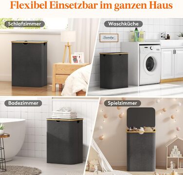 Кошик для білизни Lifewit 150L з кришкою, сортувальник для білизни з 3 відділеннями, велика коробка для білизни, сірий