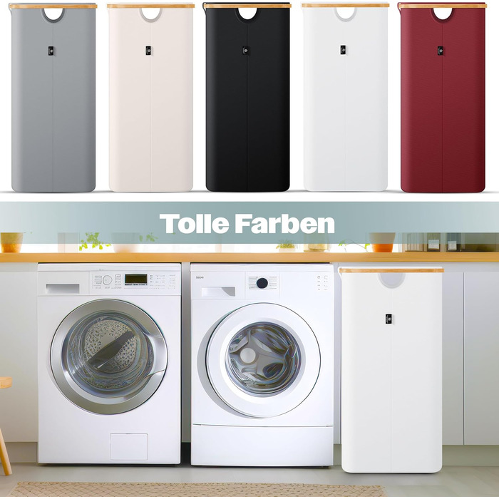 Кошик для білизни KESSER® з кришкою, 2 відділення, складний | Коробка для білизни, кошик, контейнер | 3 знімні мішки для білизни, сортер з інструкціями (140 л, білий)