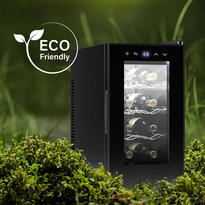 Витримання вина Cecotec Bolero Grandsommelier 830 Coolcrystal: 8 пляшок, термоелектрична охолодження, регулювання температури 8-18°C, сенсорне керування, LED-підсвітка, без шкідливого газу, чорний колір