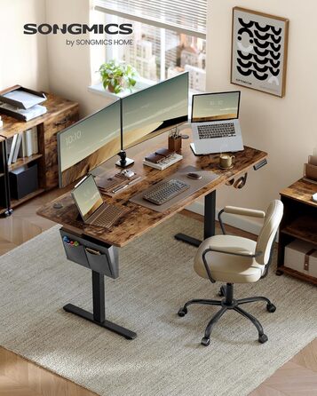SONGMICS Стол письменний електричний, 160 x 70 см, регульована висота, 4 положення пам'яті, для офісу, вінтажний коричневий, LSD136K01