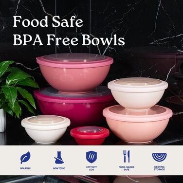 Набір місок для змішування з нержавіючої сталі WHYSKO | Контейнери для зберігання продуктів | Для кухні та холодильника | Екологічні, міцні (з блакитними кришками)