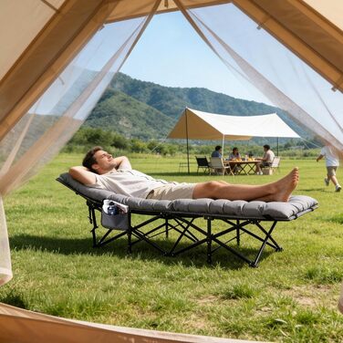 Розкладне ліжко для кемпінгу Sekey XXL (190x71x35 см) з матрацом, посилений сталевий каркас та тканина Oxford, сіре