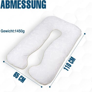 Ортопедична подушка U-подібної форми Schlafweich для сну на боці - подушка для вагітних та годування з бамбука, гіпоалергенна, для підтримки голови, шиї, спини та стегон