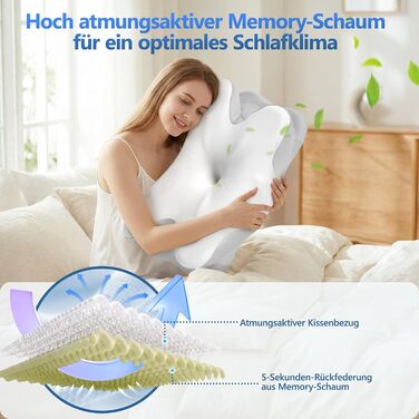 Ортопедична подушка для сну з Memory Foam - для бокових, спинних та животоположних позицій. З покриттям з льонової тканини (білий, сірий)